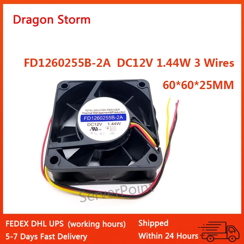 

New DC12V 1.44W 3Wires FD1260255B-2A 6025 60X60X25MM Cooling Fan
