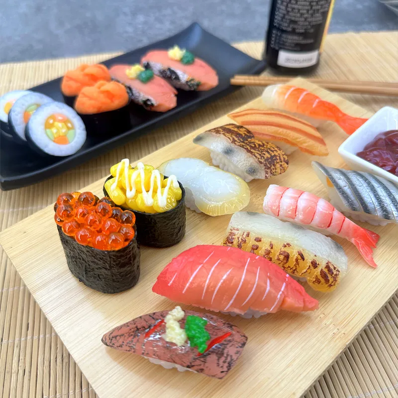 Simulasi 3d Sushi Model mainan memasak makanan Jepang Sushi Salmon bola nasi simulasi makanan Model tampilan alat peraga Keyring perhiasan