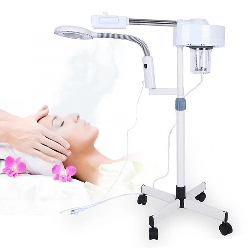 

2-In-1 5X Magnifying Facial Steamer LED Cold Photon Rejuvenation Lamp Hot Ozone Sprayer Beauty Device for Salon Spa