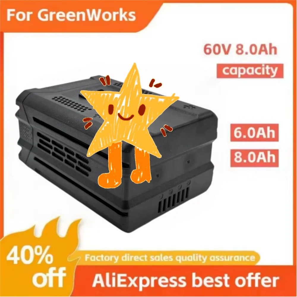 

For Greenworks pro 60V Lithium Ion Battery 6.0/8.0/10.0Ah Brushless Lawn Mowing GD60AB Compatible with 3X Longer Runtime