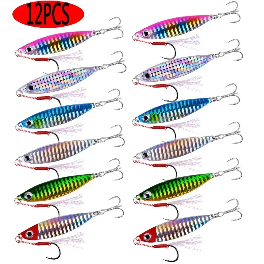 펜슬 미끼 금속 주조 고정장치 세트, 해안 던지기 농어 미끼, 인공 미끼 낚시 도구, 30g, 20g, 15g, 10g, 7g, 12 개