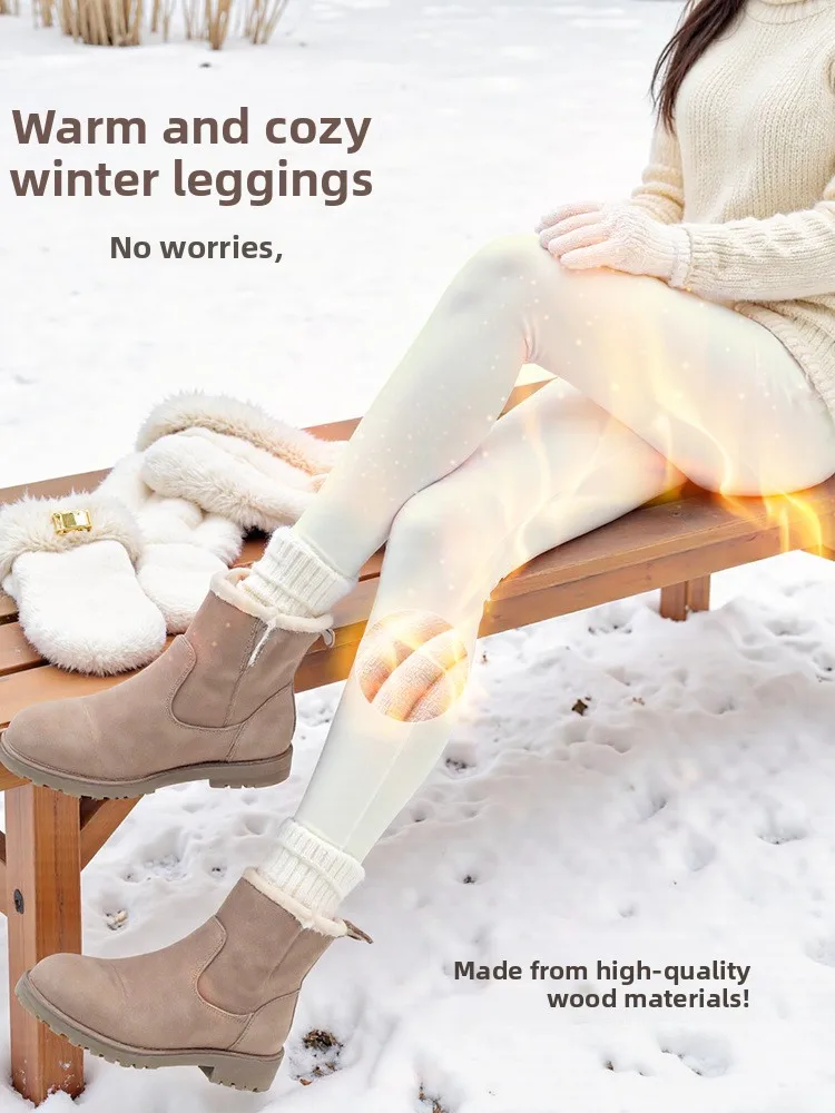 

Women's Winter Fce Lined arkskin Yoga Pants High Waist Slimming Stretchy Warm Base Layer Trousers Nine Point Pants