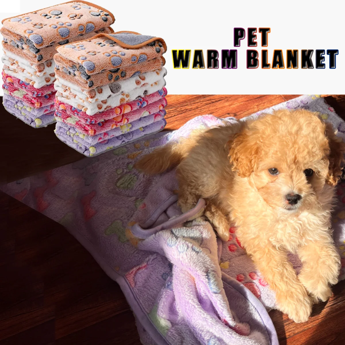 

Pet Flannel Bed Blank, Soft and Plush Dog Blanket for Warm Sleeping Pad with Pawprint Pattern Suitable for Cats & Dogs Reusable