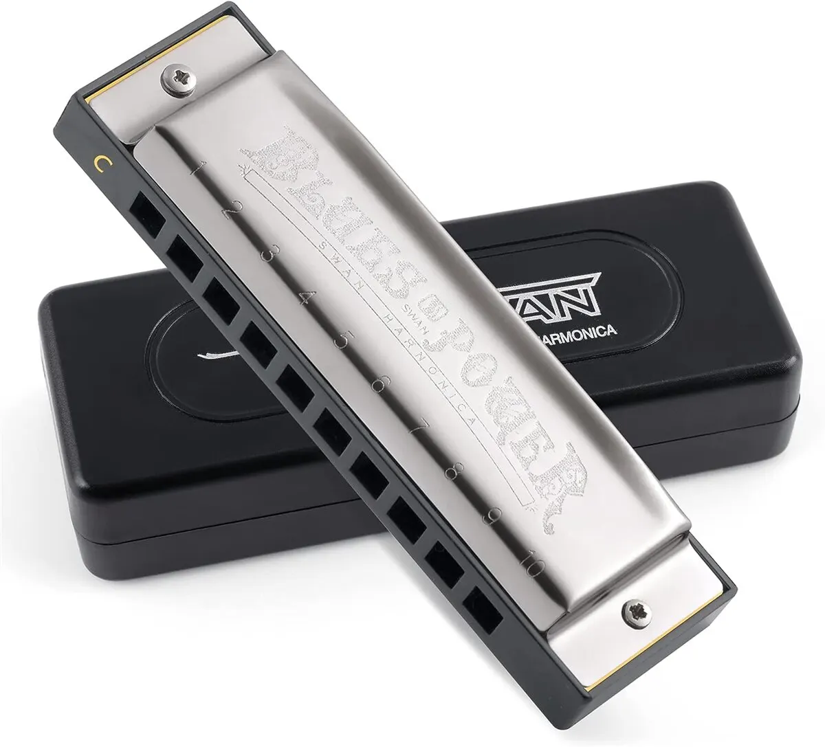 Harmonica Senior Bruce 10 Hole BLUES with Case Brass Stainless Steel