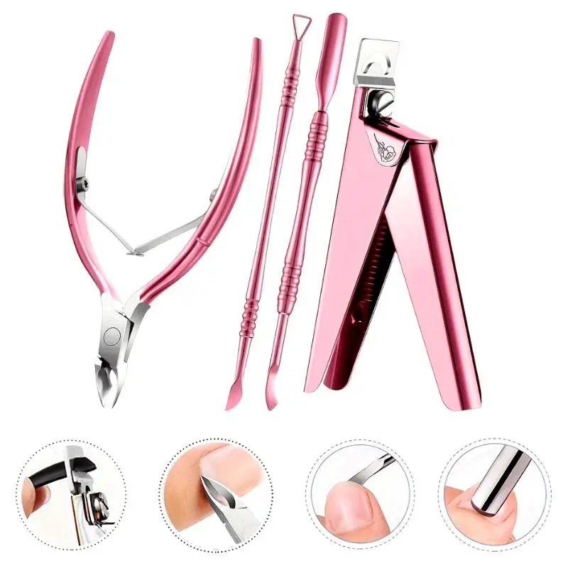 4 em 1 cortador de unhas tesoura conjunto de ferramentas de manicure cortador de unhas de aço inoxidável empurrador de cutícula aparador nipper