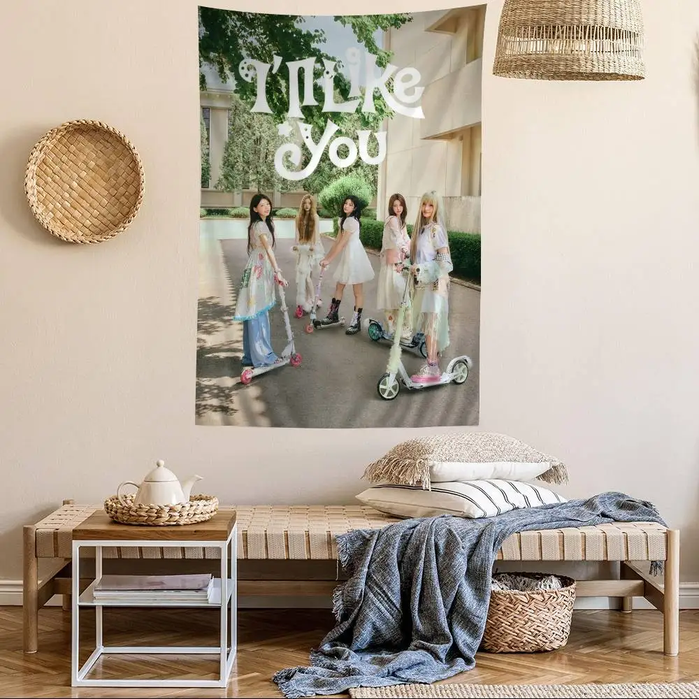 Kpop Band I-ILLIT Cartoon Tapestry Art Science Fiction Room Home Decor Wall Hanging Sheets