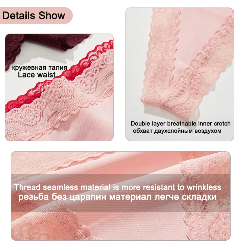 FINETOO 3PCS/Set Sexy S-XL Women Cotton Panties G-string Woman\'s Underwear Girl Lace Female Lingerie T-Back Lady Thong Intimates