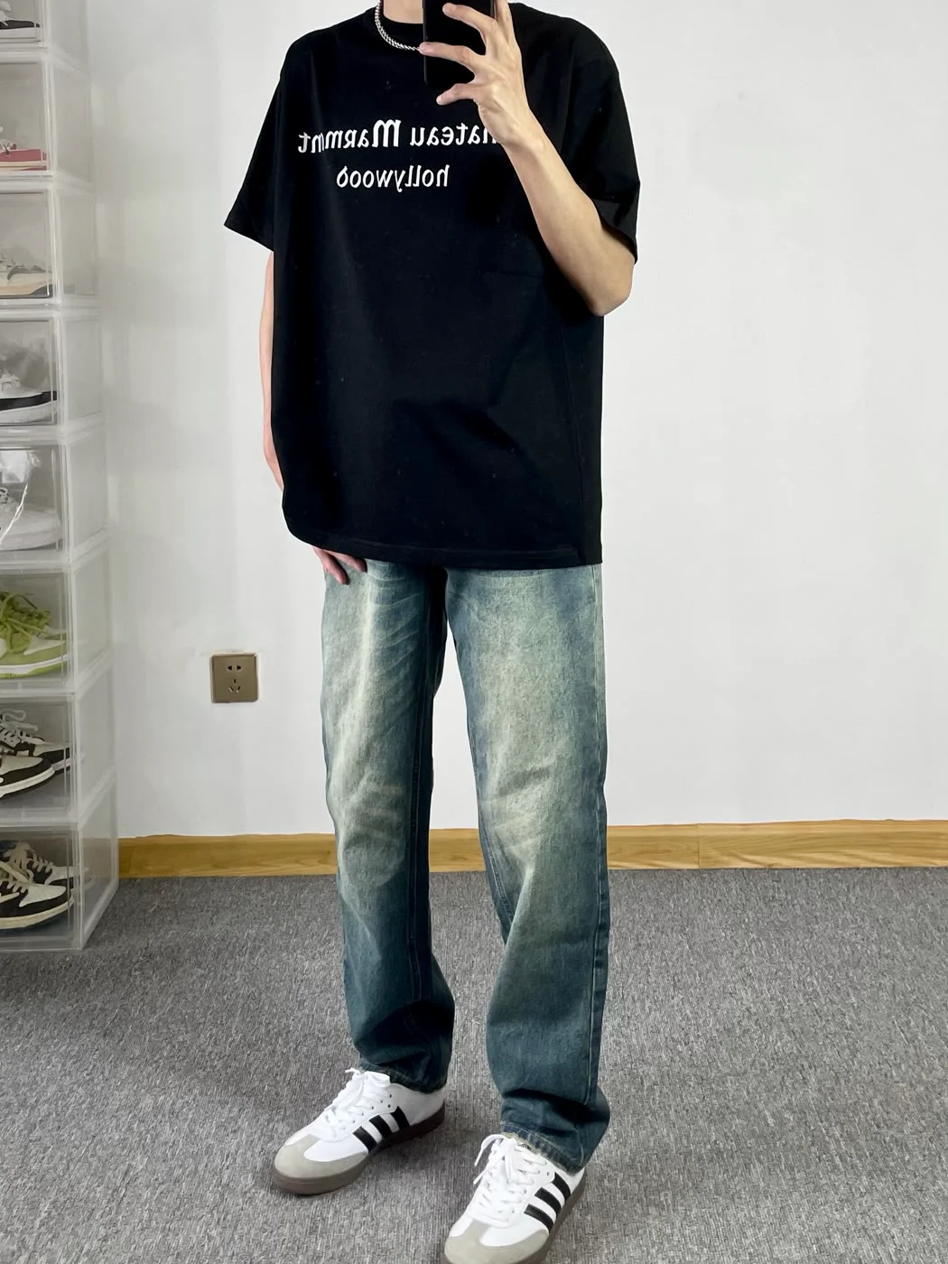 

Summer American Retro Blue Color Straight Leg Men's Jeans Loose Fit Casual Long Trousers Trendy Straight Leg Pants