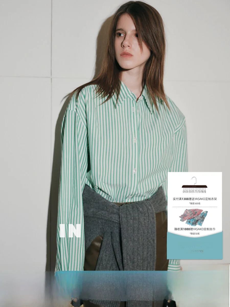

Yasako Casual Striped Long Sve irt Modern Texture CE Sle Versatile Loose Fit Cotton Office Wear Collar Button up