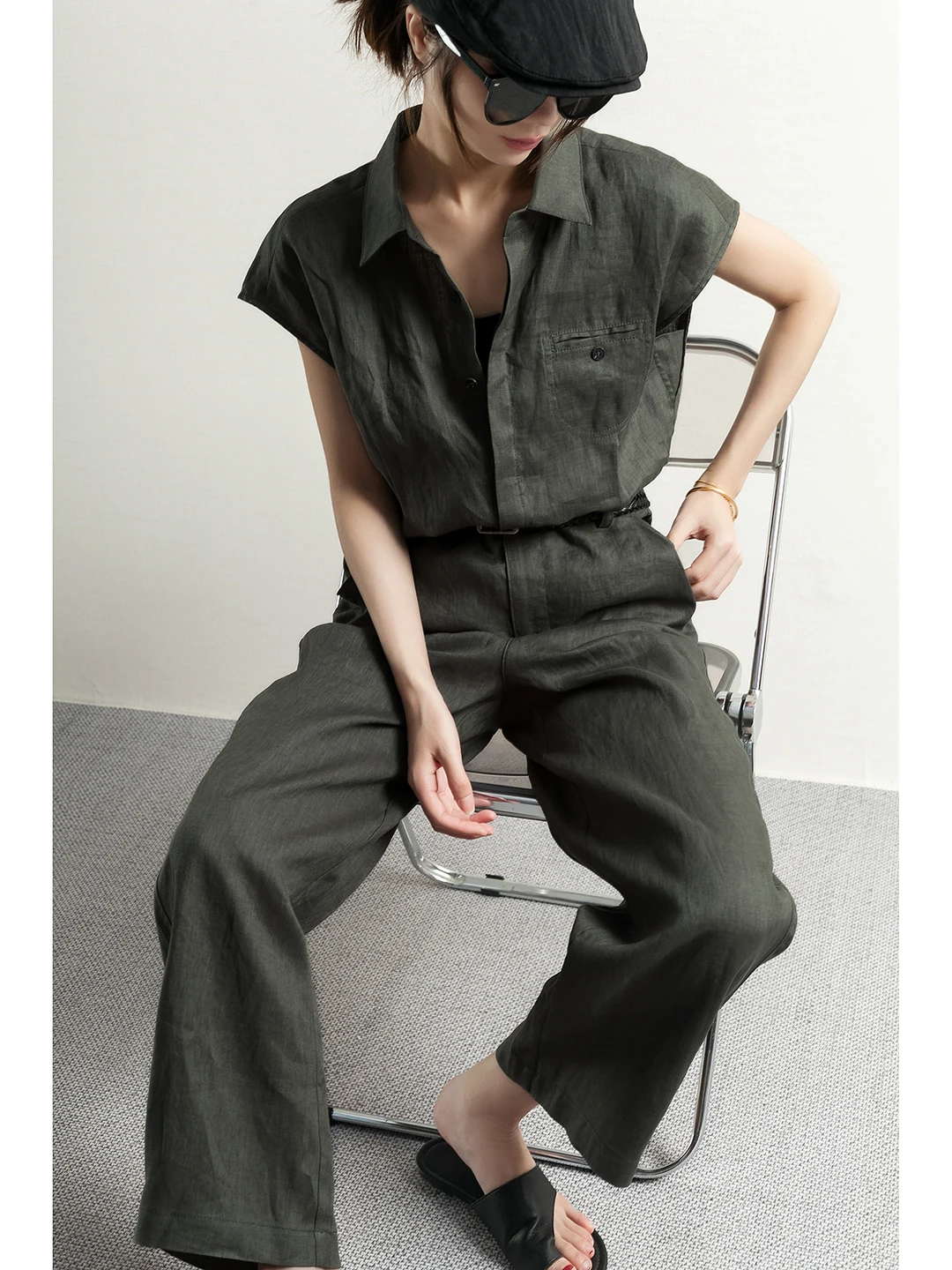 

Raindrop Linen Ultra Cool Military een Flng Sve Workwear Overalls Women Summer 2026 Long Pants Suit