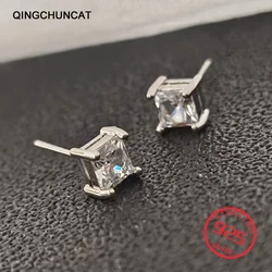 European Fashion Woman Girl Party Birthday Wedding Gift Square Zircon S925 Sterling Silver Stud Earrings
