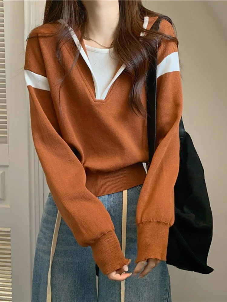 

Chic Oversize Knitted Hat Sweatshirt Women's Fashionable Korean Style Sweet Style Short Sleeve Long Sleeve Inner Wear Top