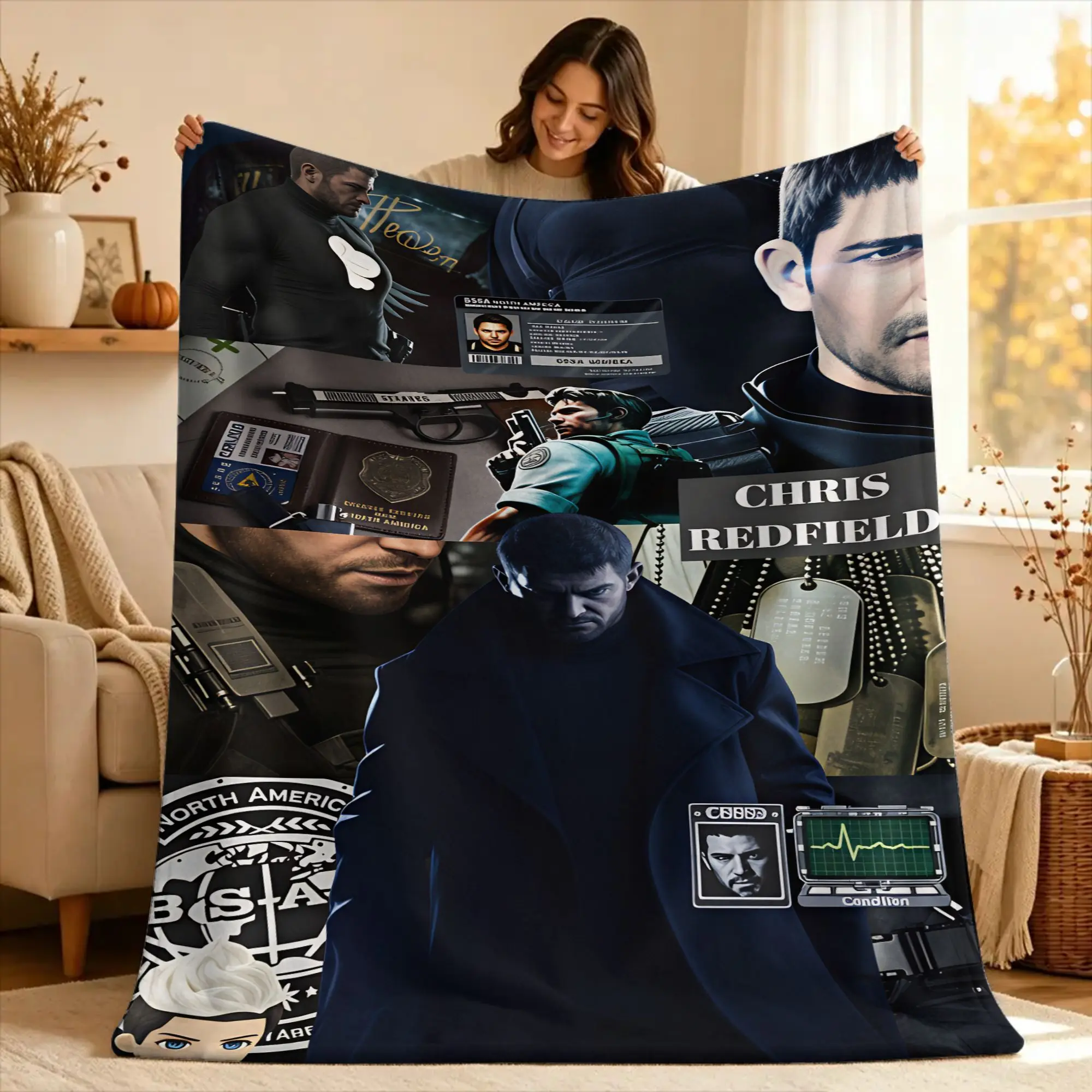 Chris Redfield Resident Evil Soft Blankets  Camping Plush Throw Blanket Comfortable Couch Chair Flannel Bedspread Sofa Bed Cover