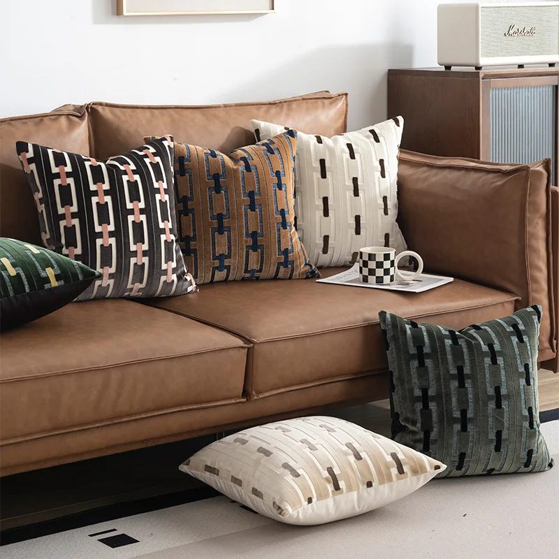 Luxury Cut Velvet Pillow Cover 45x45cm Geometric Ivory Coffee Green Grey Winter decoration Cushion Cover Living Room Bedroom