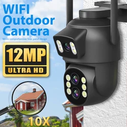 6mp Wifi Camera Outdoor 12mp 10x Zoom Drie Lens Dual Screens Cctv Video Cam Auto Tracking Beveiliging Bewaking