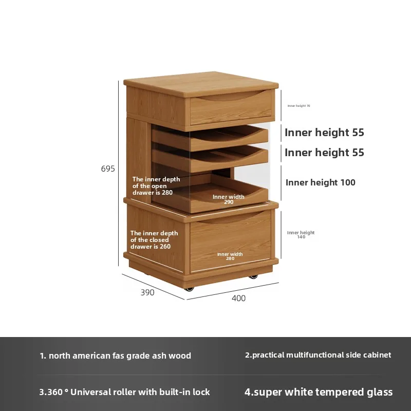 Light luxury high-end home storage multi-layer locker solid wood bedroom bedside table
