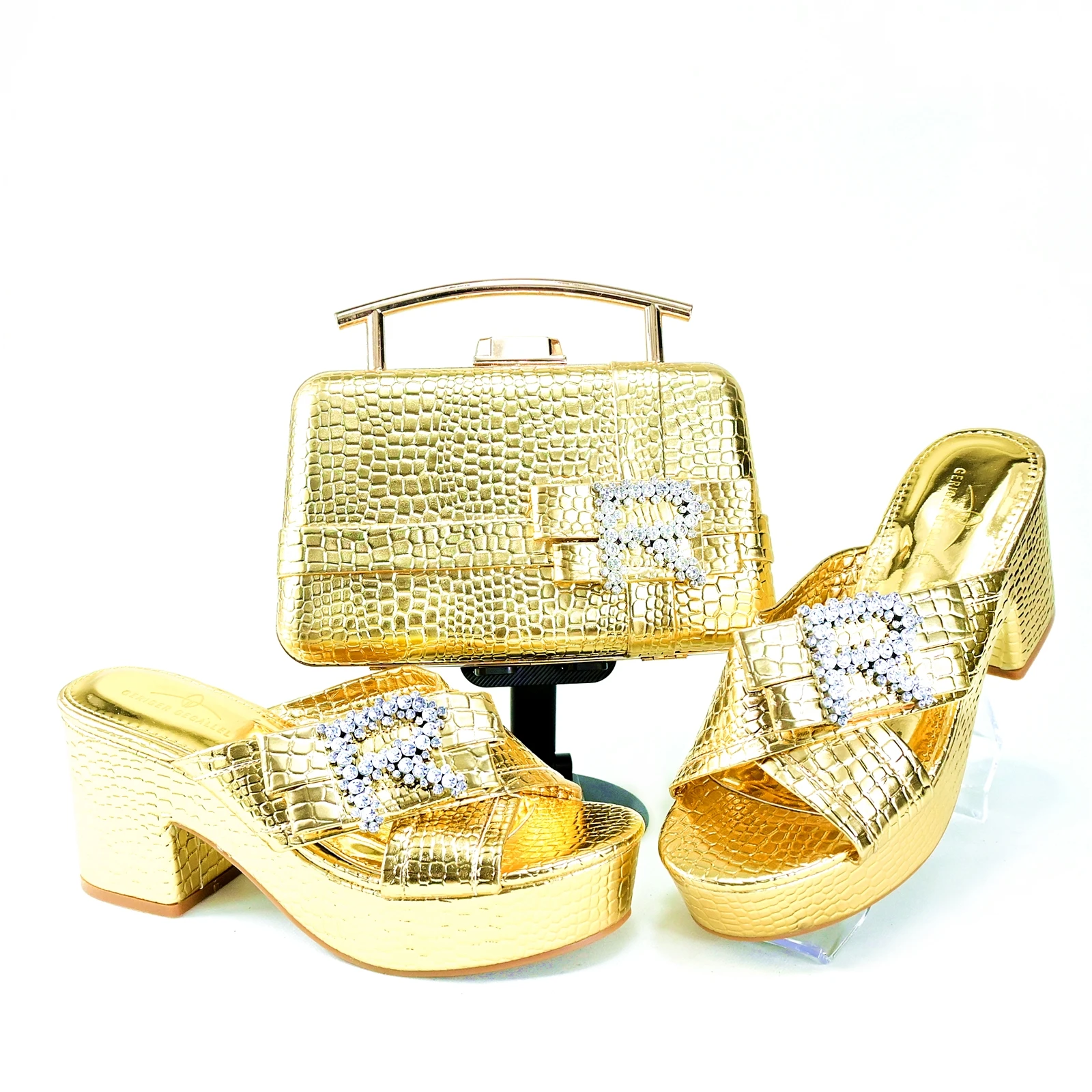 

Doershow Charming Shoes And Bag Matching Set With GOLD Hot Selling Women Italian Shoes And Bag Set For Party Wedding! HRT1-8