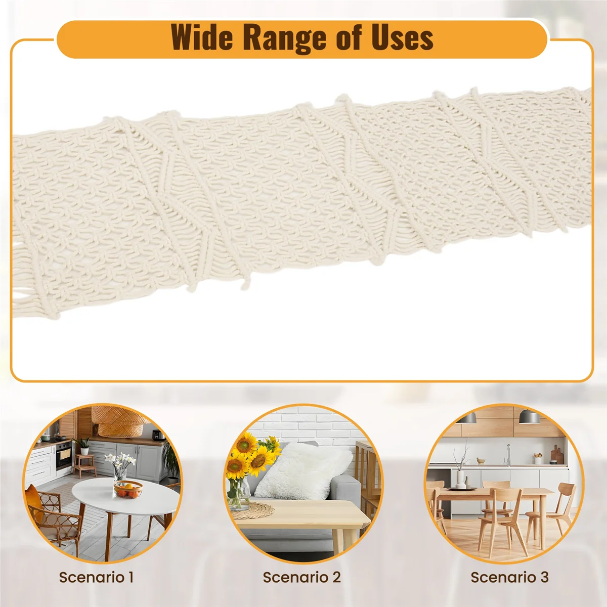 

NEW Macrame Table Runner,Boho Wedding Table Decoration,Vintage Farmhouse and Bohemian Dining Room Style, Beige White