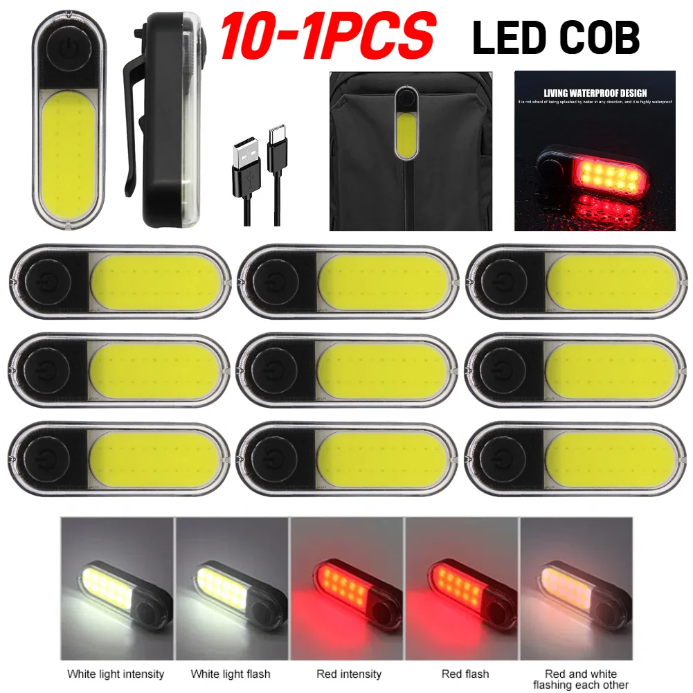 LED COB Rear Light Bicycle Rechargeable Mini Bicycle Rear Tail Light Waterproof 6 Modes for Cycling Seatpost Night Warning