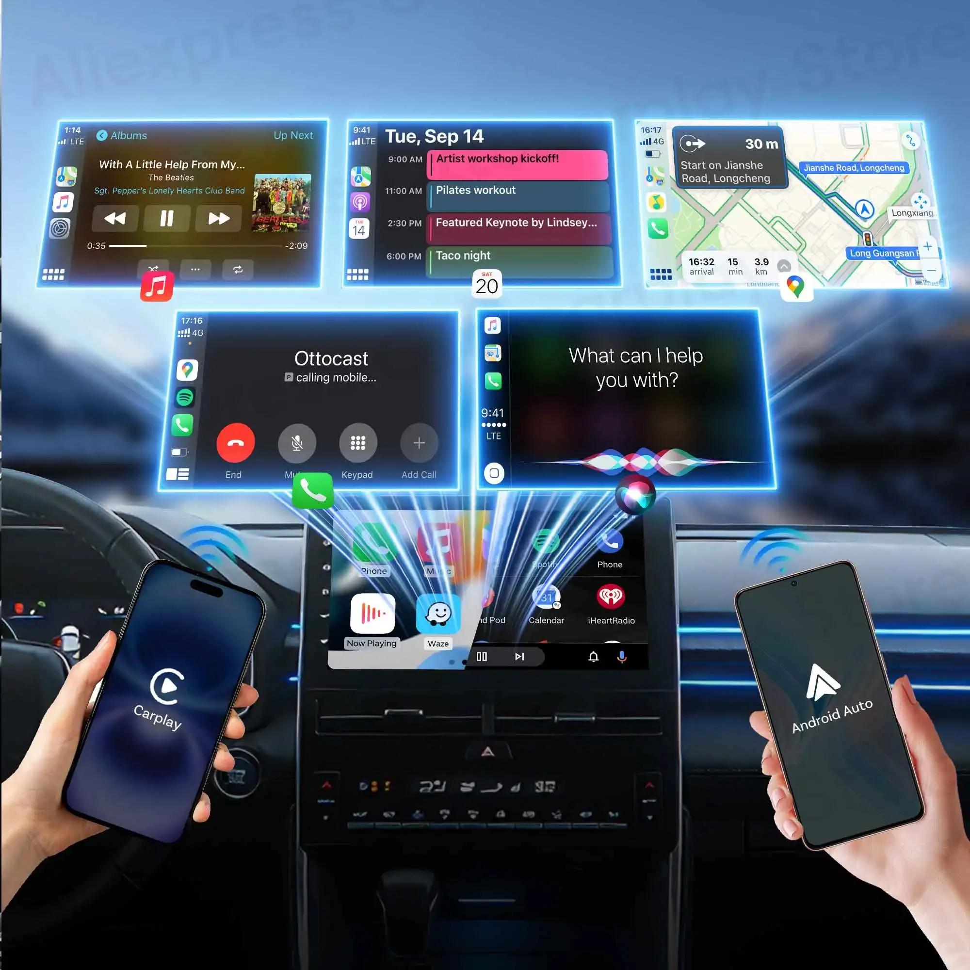 Ottocast Express Mini Gem Cube 3.0 Adapter Wireless Android Auto CarPlay Adapter USB Dongle 2026 New Car Bluetooth Accessories
