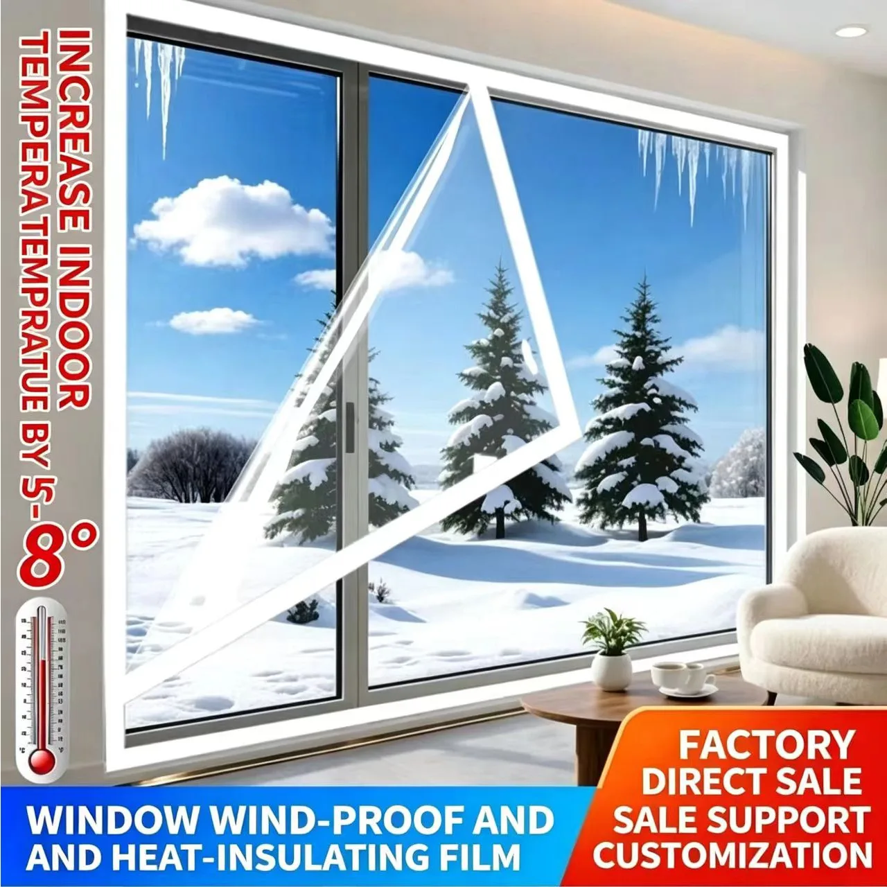 Window Insulation Film, Cold and Windproof Curtains, Transparent Winter Insulation and Thickened Soundproof Sealing Film