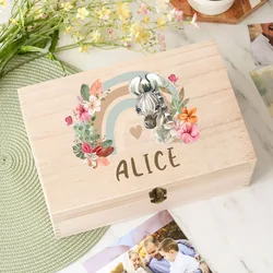 Personalised Forest Animal Rainbow Baby Memory Box Custom Wooden Box Newborn Shower Gift Baby Keepsake Box Umbilical Cord Box