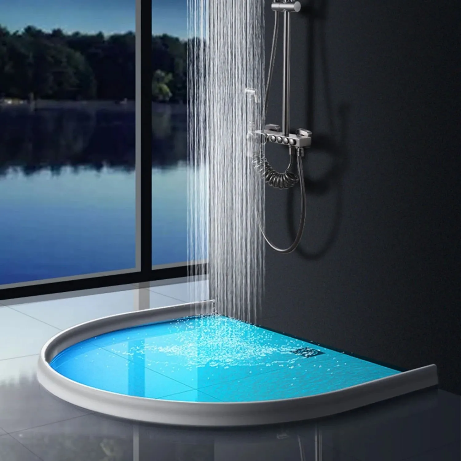 39 in Shower Threshold Water Dam Barrier, Collapsible Shower Water Dam Shower Stopper Barrier and Keeps Water Inside Threshold Dry, Dry and Wet Separation for Bathroom Kitchen and More