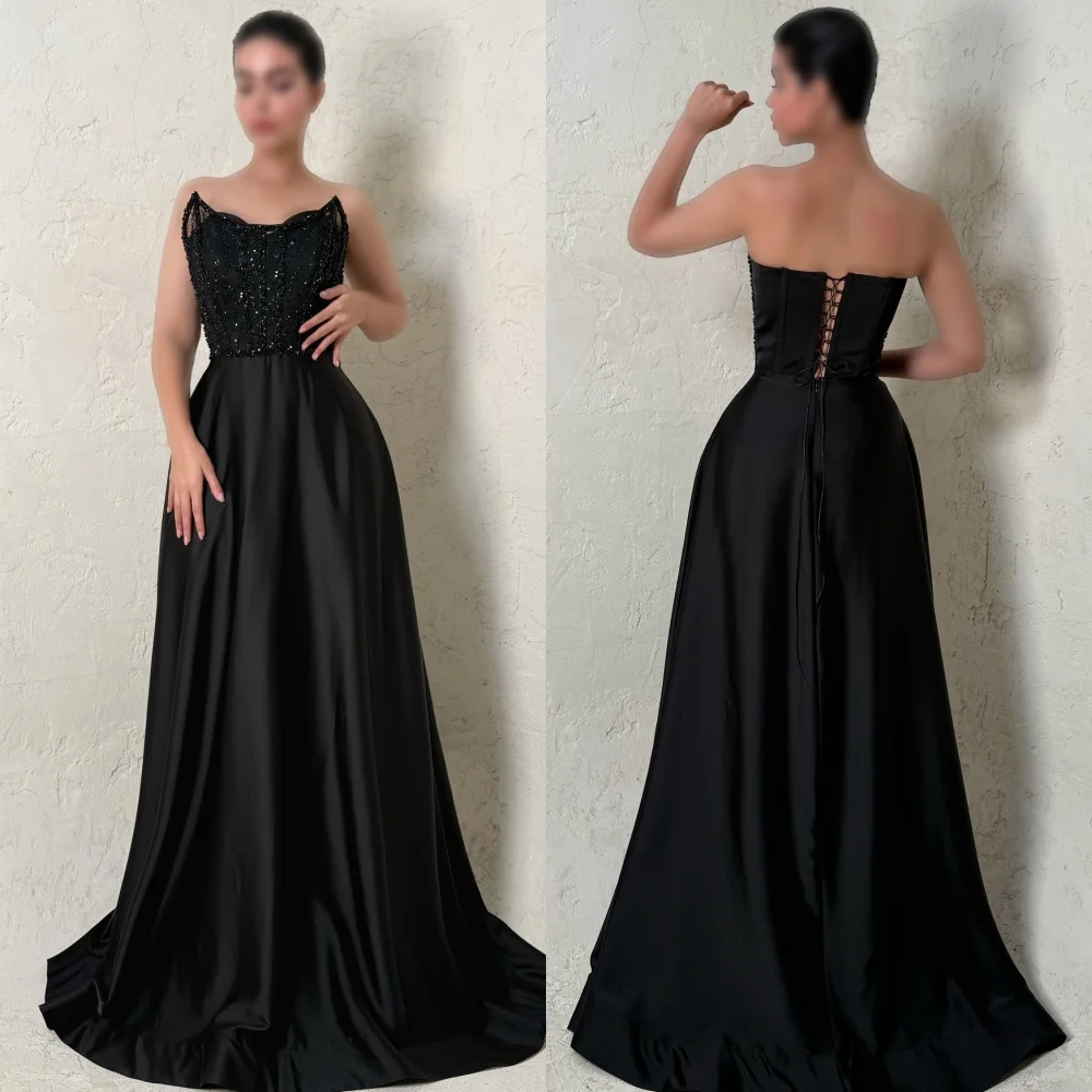 

Индивидуальные высококачественные классические длинные платья трапециевидной формы с блестками и бисером без бретелек, платья для особых случаев на заказ, доступны подходящие размеры