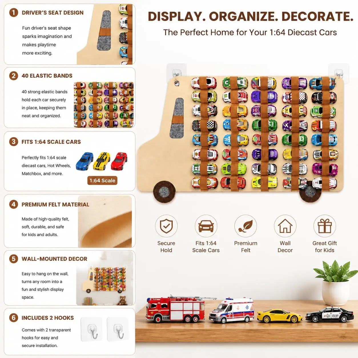 Hanging Storage Organizer for 1/64 Diecast Model Car Holds up 40 Toy Cars Toy Car Display Hanging Bag for Living Room Shop