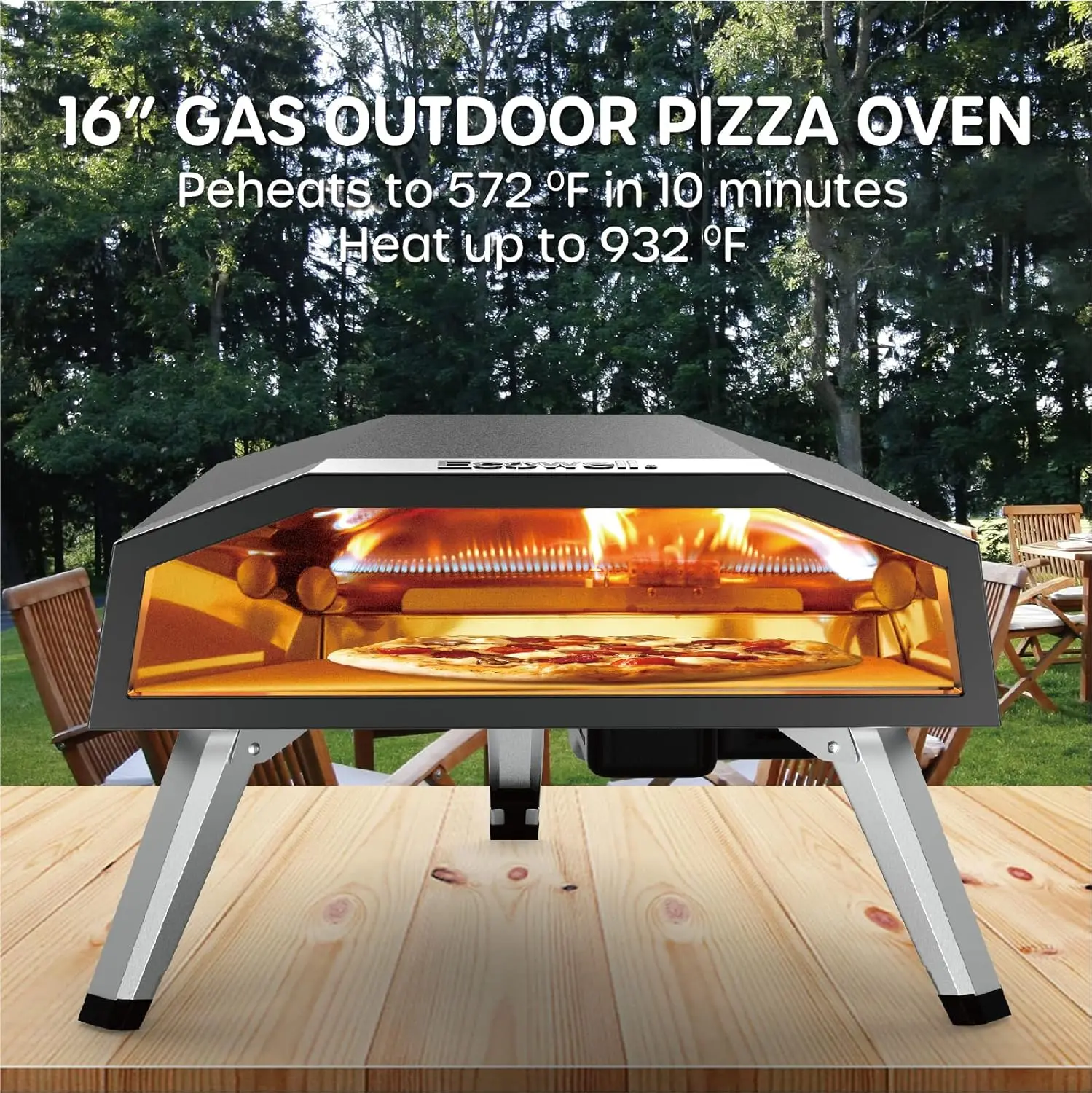 Ecowell Epo160 Outdoor Oven-16 Outside Stone/Peel/Cutter, Infrared Thermometer And Portable Waterproof Cover, 16