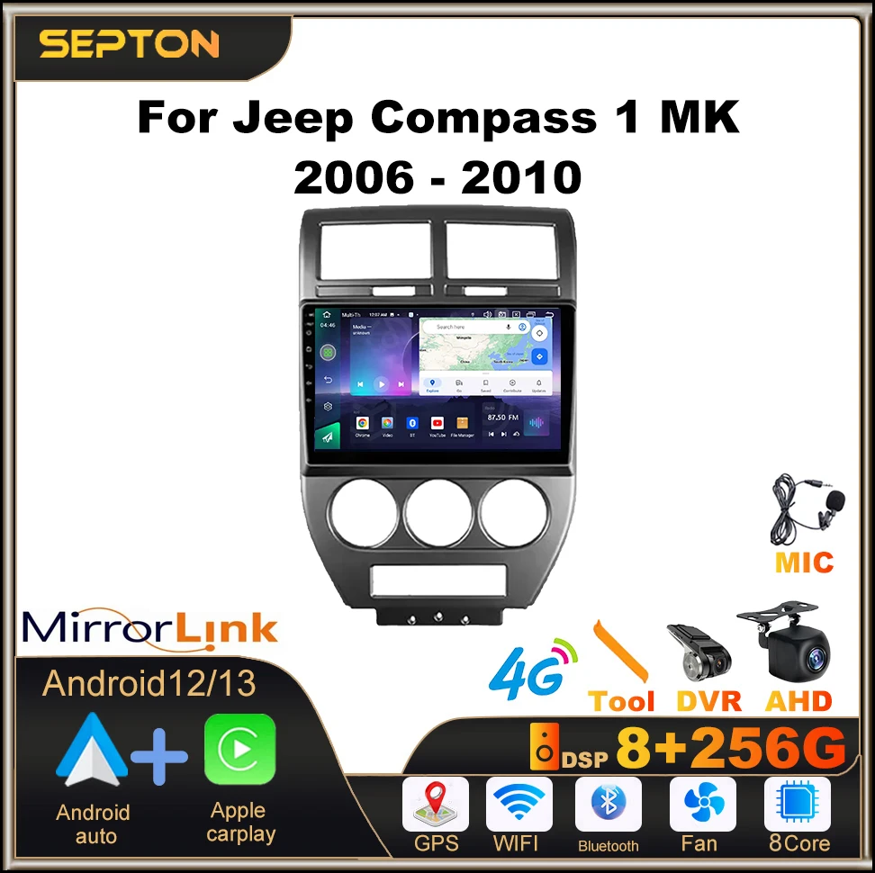 

SEPTON Android Car Stereo Radio for Jeep Compass 1 MK 2006 - 2010 Head Unit Wifi Carplay Android Auto GPS 8+128G Car Radio