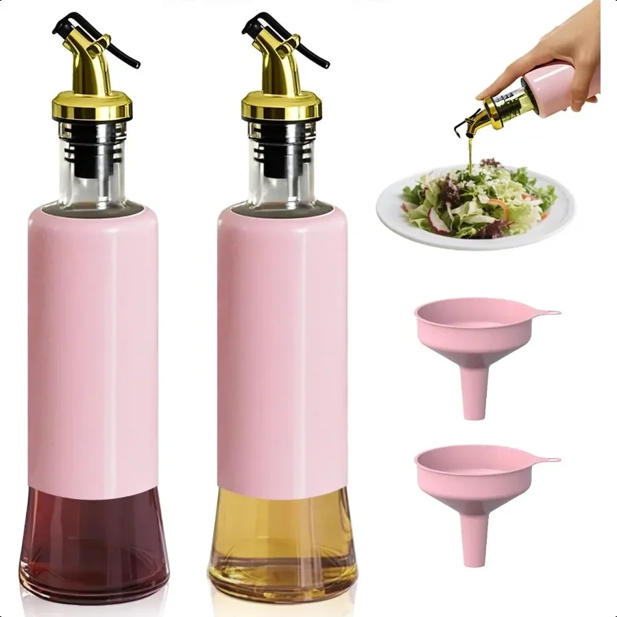 

Бутылка-дозатор оливкового масла Miaoer для кухни, набор из 2 золотых некапельных герметичных носиков, держатель одной рукой с розовой воронкой для легкого использования
