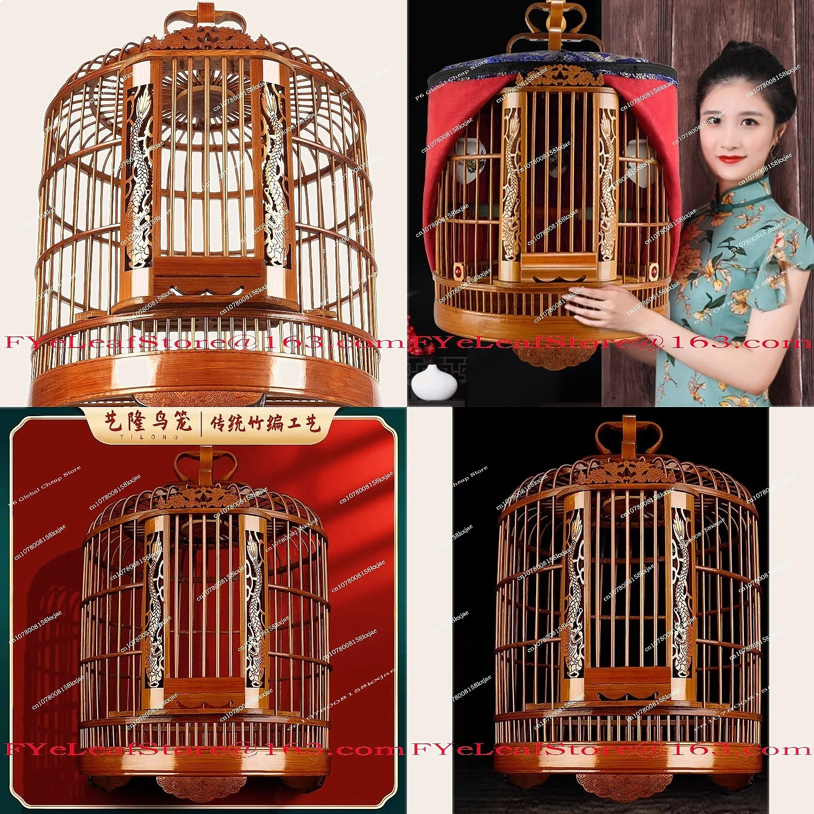 Bird Cage Bamboo Thrush Parrot Large Household Full Set Handmade Boutique Aviary