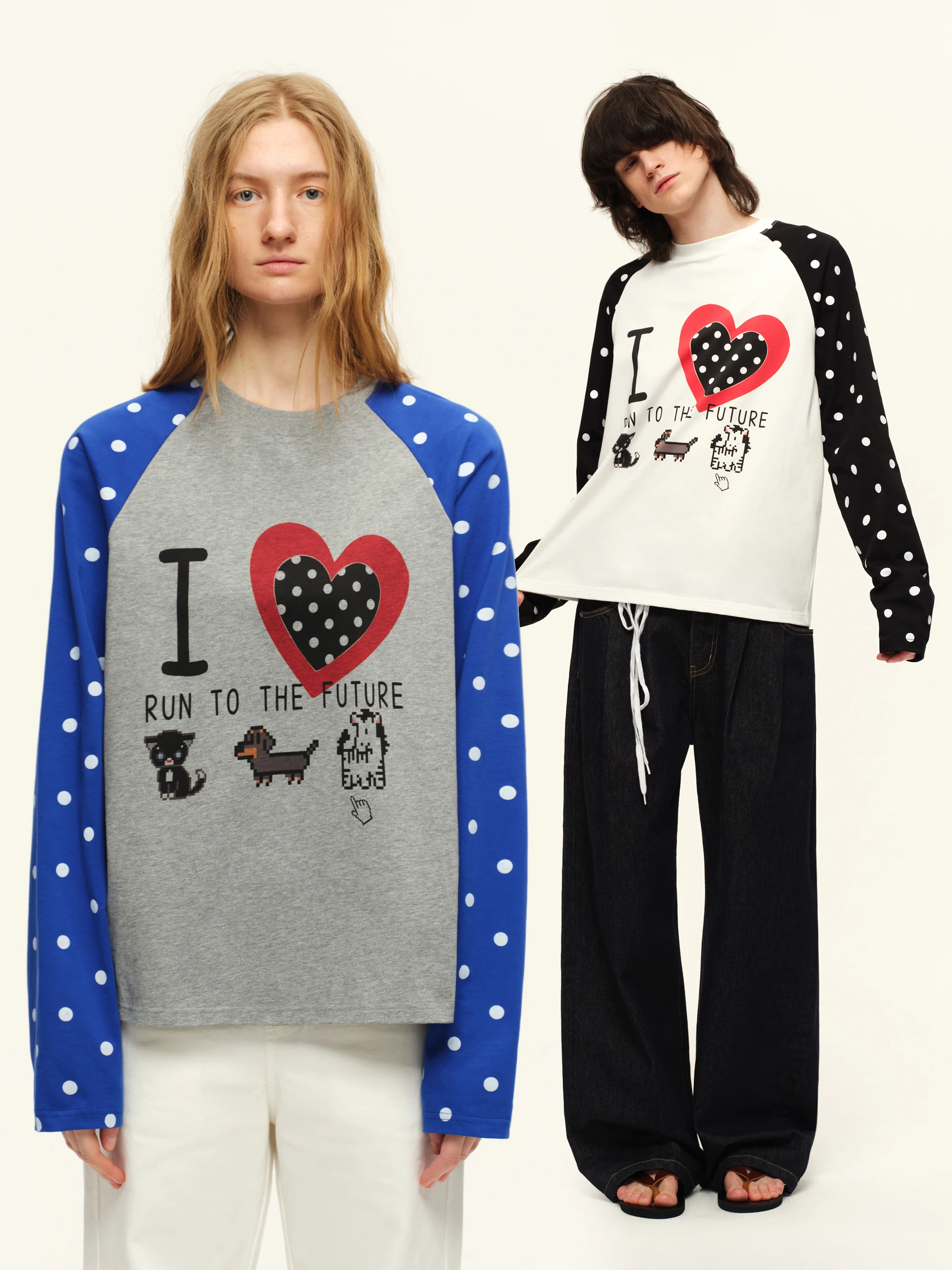 

Retro American Heart Color Block Long Sleeve T-Shirt Women Loose Base Layer Top Cotton Shoulder Insert Spring Season