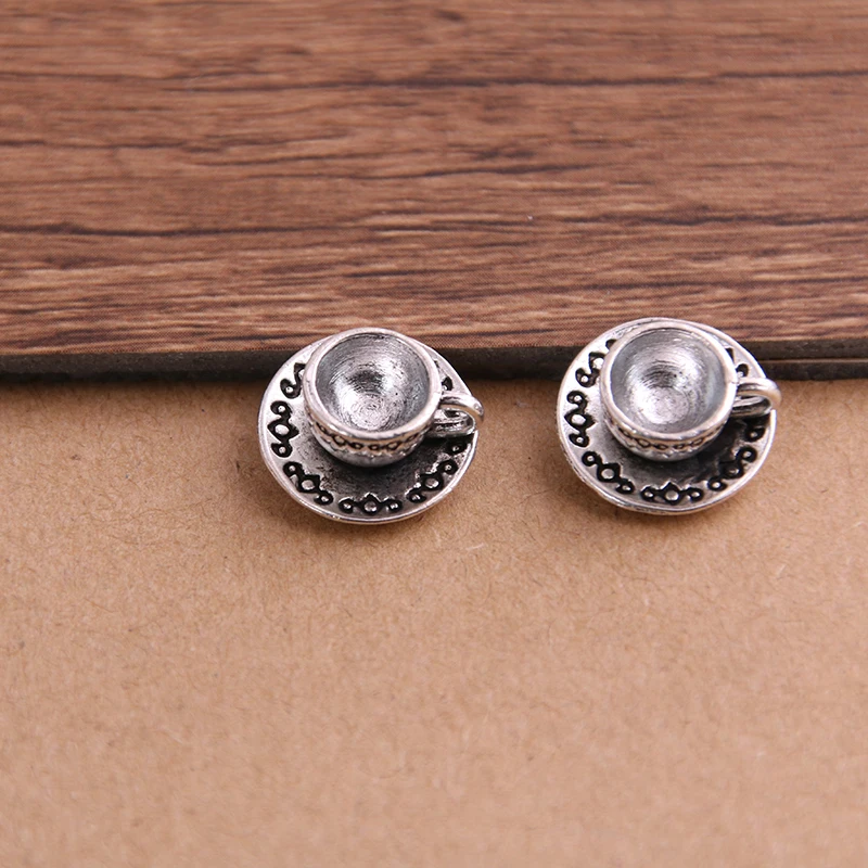 10PCS 14*14*8mm Tibetan Two Color 3D Coffee Cup Charms Pendants for Jewelry Making DIY Handmade Craft