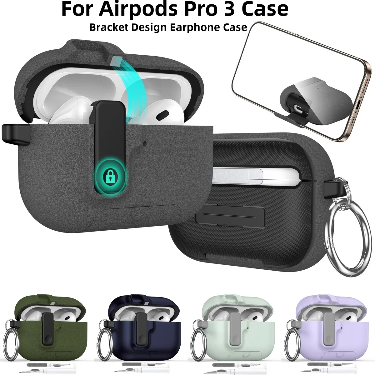 for Airpods Pro 3 New Earphone Case Phone Stand Design with Cleaning Kit Magnetic Automatic Lock for Airpods Pro 3 (Sand Stone)