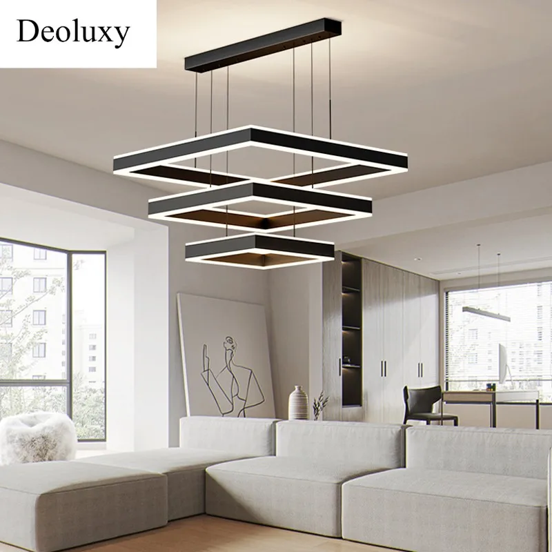 

DEOULUXY Modern led chandelier for living room luxury square design gold hang light fixture dining room decor acrylic lamp