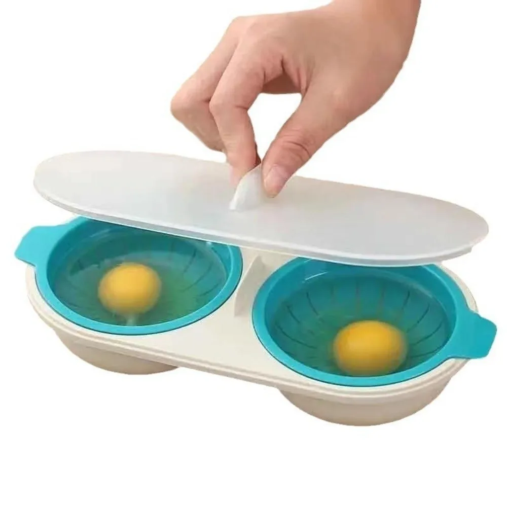 Food Grade Microwave Egg Poacher with Lid Heat Resistent Microwave Egg Steamer Quick Heating Double Cup Hot Spring Egg Mold