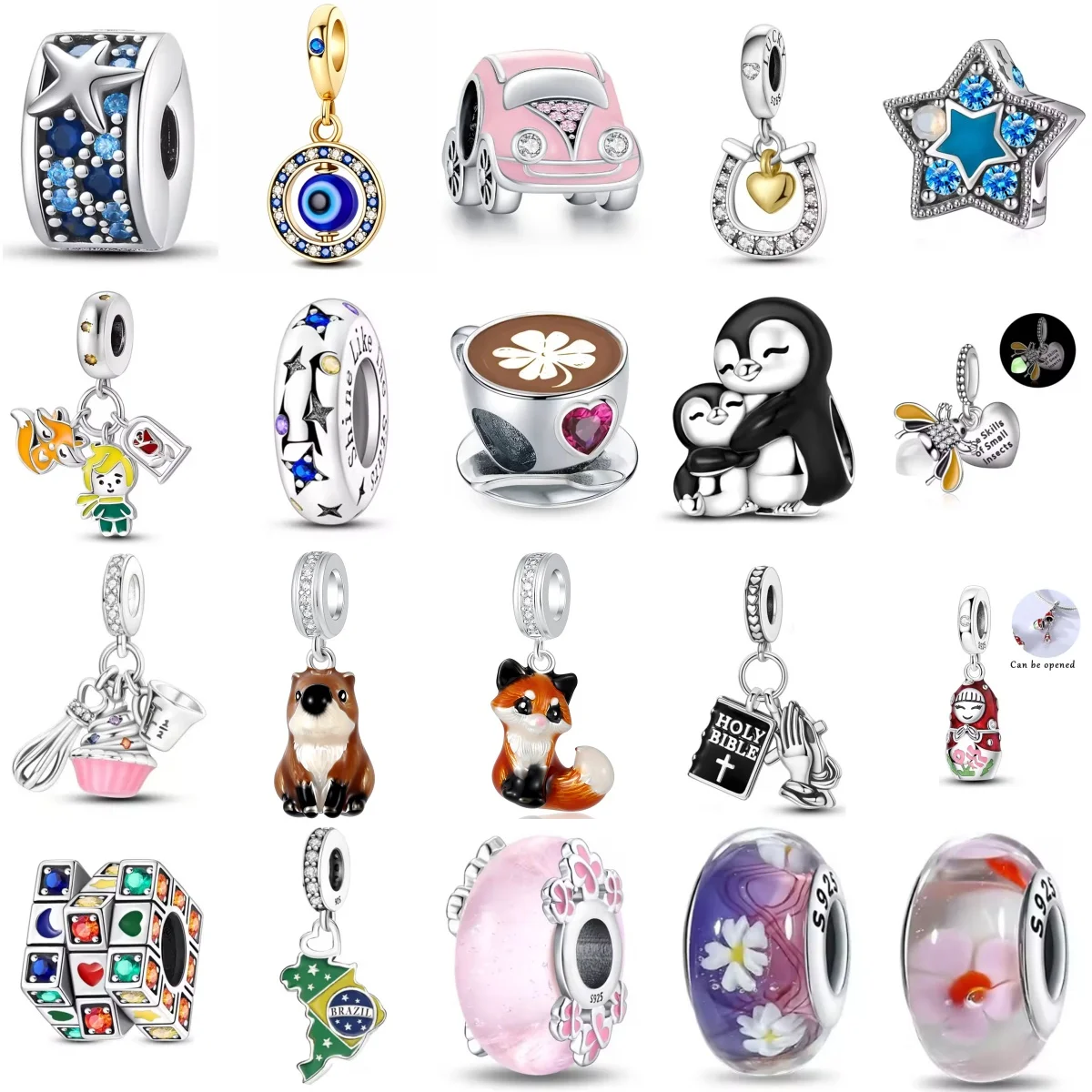 Exquisite Murano 925 Silver Dolphin Magic Cube Coffee Cup Car Pendant Suitable for Bracelet DIY Fashion Jewelry Accessories