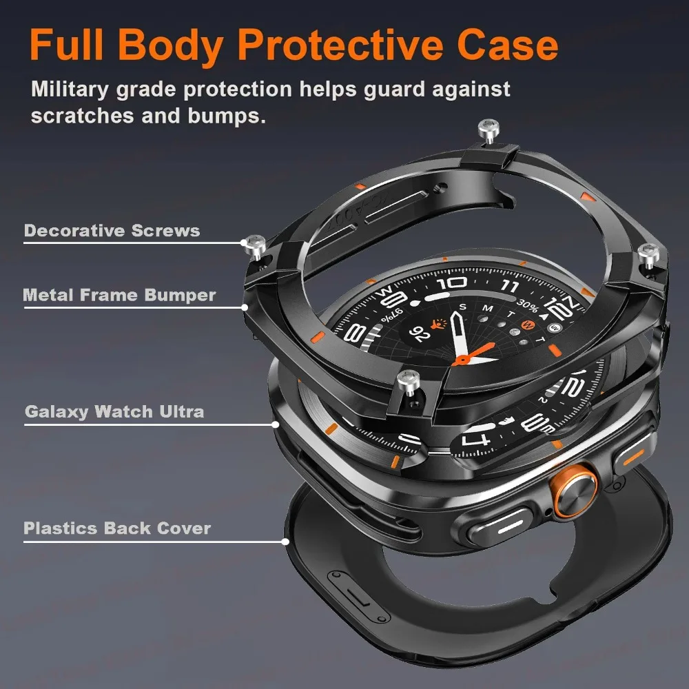 Luxury Armor Aluminium Case for Samsung Galaxy Ultra Watch Ultra 47mm Metal Cover Screen Protector