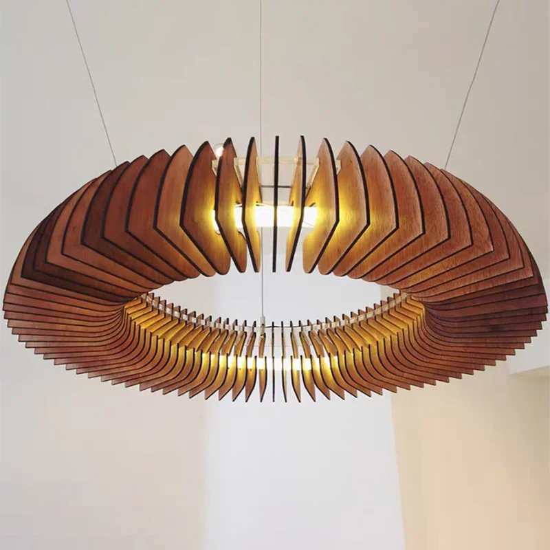

Japanese Post Modern Wabi Sabi Led Natural Wood Round Pendant lamps Living Room Restaurant Cafe Bar Chandelier Design Lighting