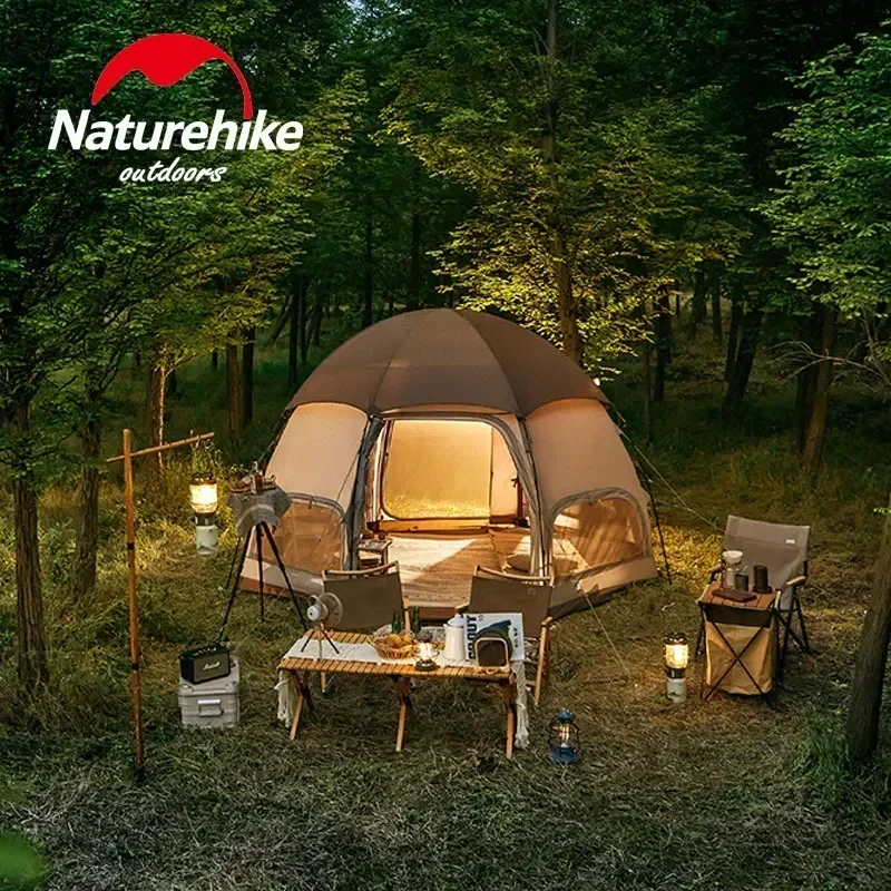 Naturehike Outdoor Octagon Tent Camping 3-4 Persons Multi-window Ventilation Double Door Tent Mushroom Tent Camping Equipment