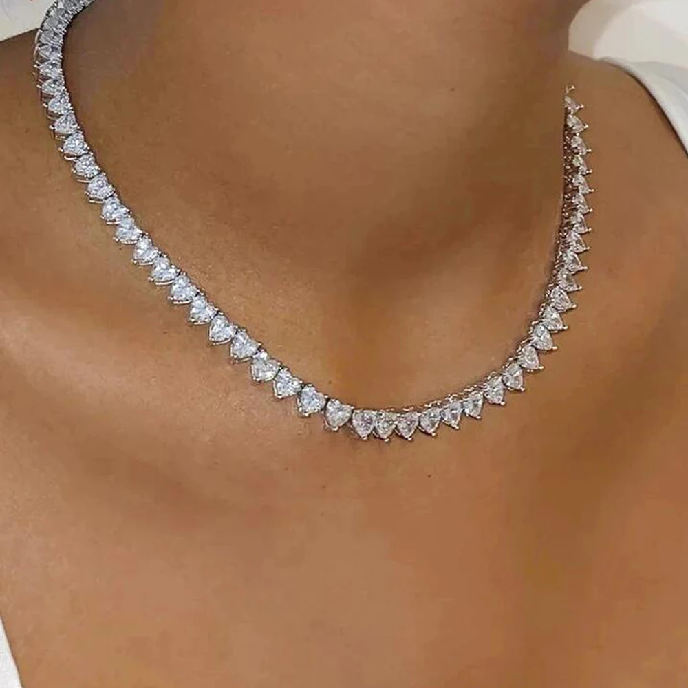 Wholesale 5A Heart Shape CZ Iced Out Bling Heart CZ Tennis Necklace for Women Girlfriend Valentine's Gift Fashion Jewelry