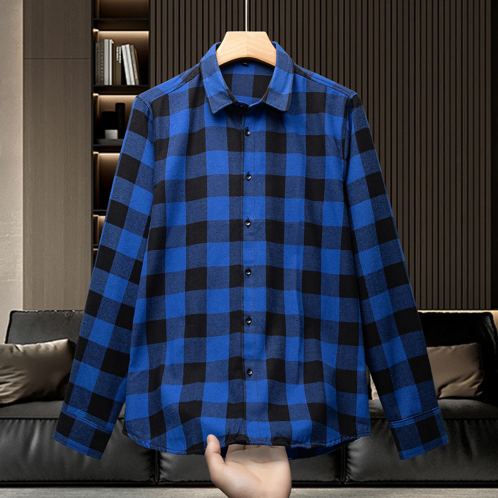 Men's Black and White Check Long-Sleeve Shirt 2026 Spring and Autumn New Retro Loose-Fit Versatile Collared Shirt Jacket