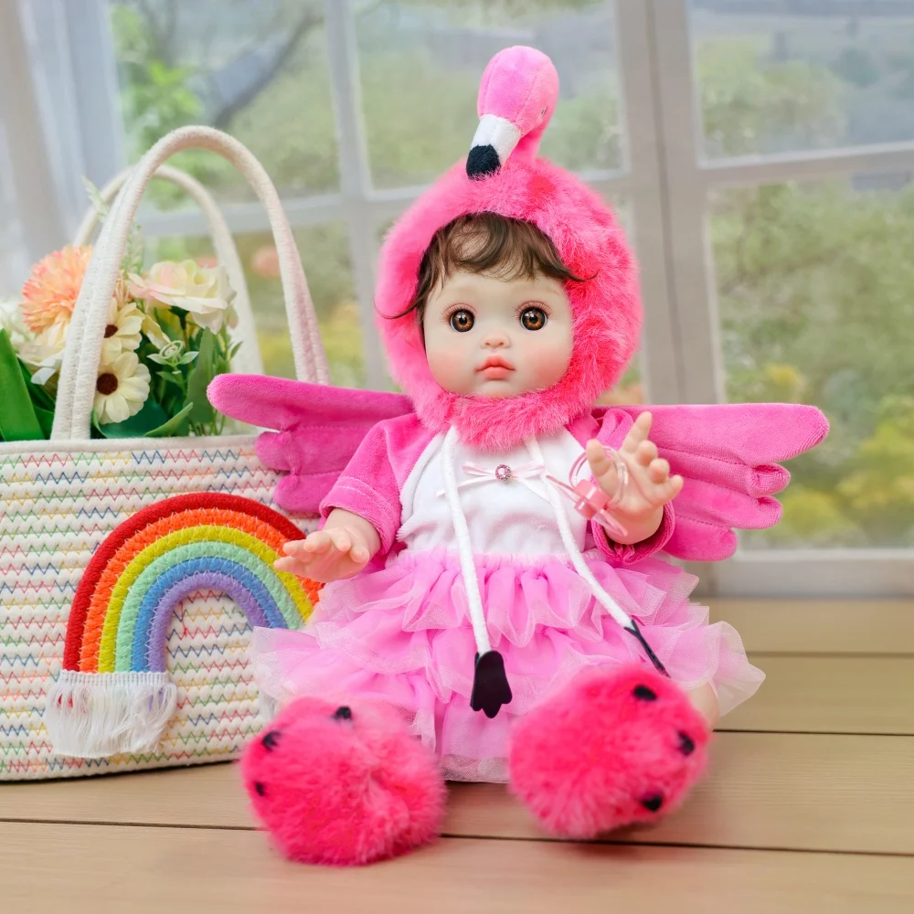 Cloveray 44cm Full Body Vinyl Realistic Reborn Baby Doll 18 inch Lifelike Flamingo Vinyl Doll Handmade High Color Toy Kid Gift