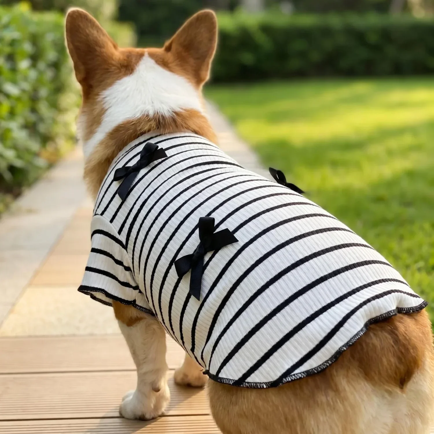 1 Stück Niedliches Hundeshirt mit Schleifendekoration, Gestreift, Weich, Dehnbar, Gerippt, Katzen-T-Shirt, Frühling Sommer Atmungsaktive Haustierkleidung – Detail 16
