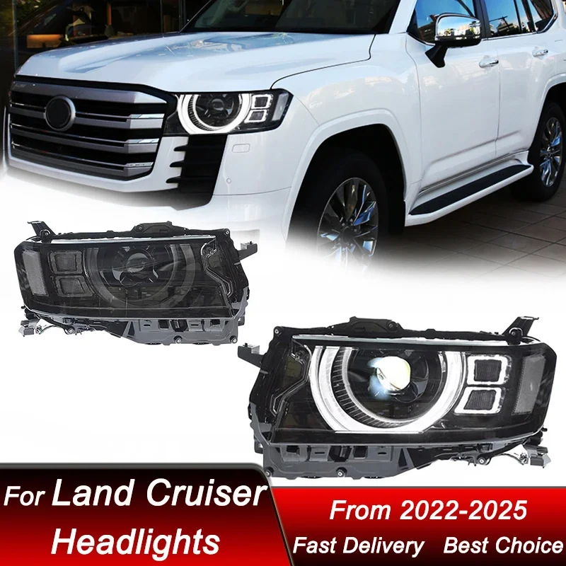 

Поп-автомобильные фары для Toyota Land Cruiser LC300 2022-2025 Defender Style, светодиодное обновление, аксессуары для линз проектора с высокой настройкой