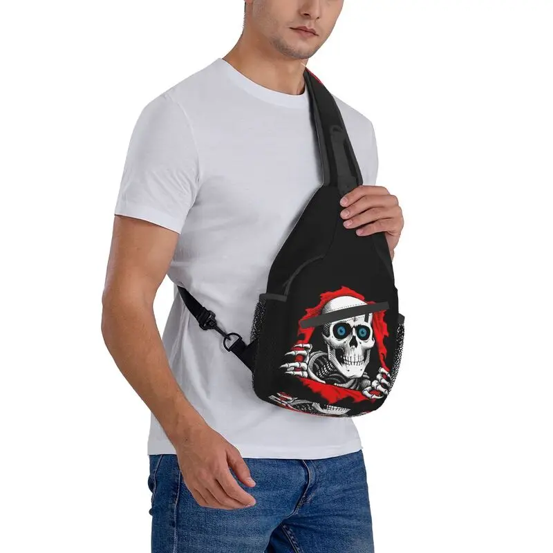 Torn Metal Skull Sling Crossbody Backpack Men Custom Gothic Skeleton Chest Shoulder Bag for Traveling Daypack