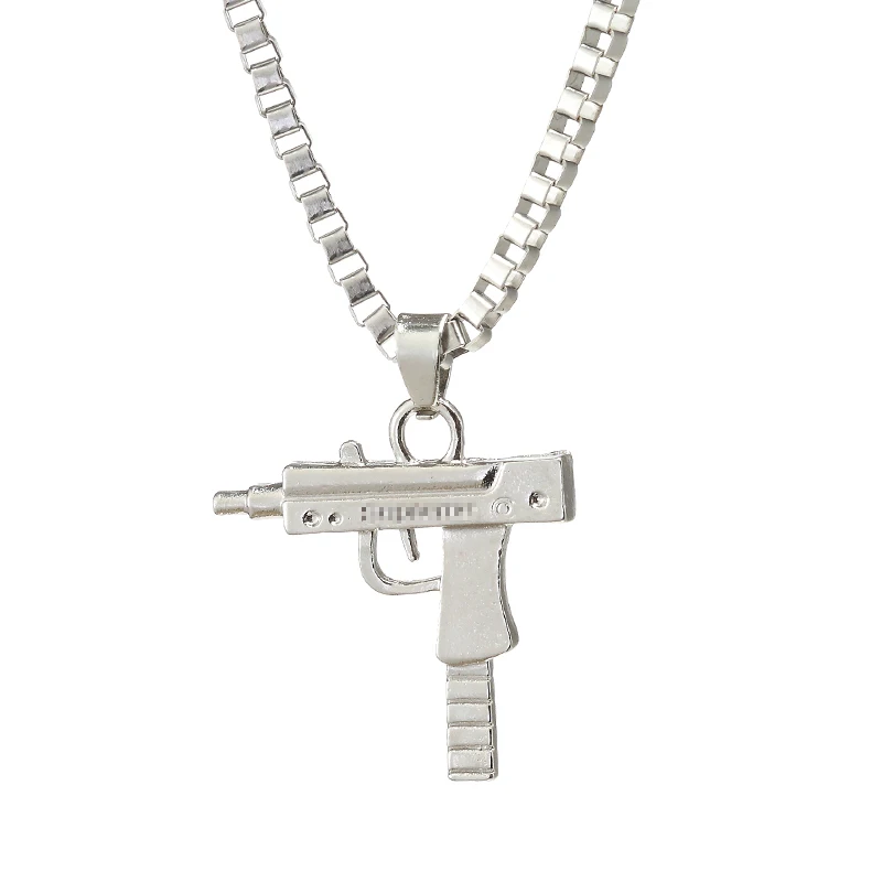 New models Hip Hop UZI Kolye GUN Shape Pendant Necklace Gold/Silver Color Army Style Male Chain Men Necklaces Jewelry