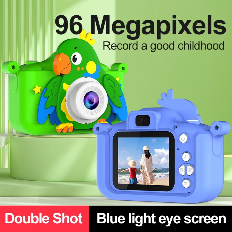 Children's Digital Camera 2 Inch 1080P HD Screen Camera Video Toy Kids Cartoon Parrot 32GB Camera Gift Girls Boy Photography Toy